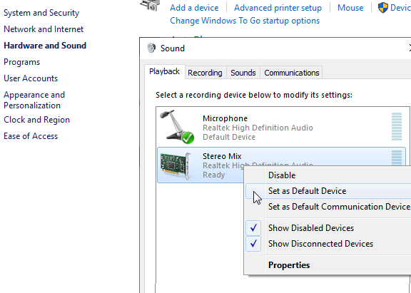 Realtek microphone array vs stereo mix