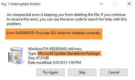 Windows Update Error 0x8009001D