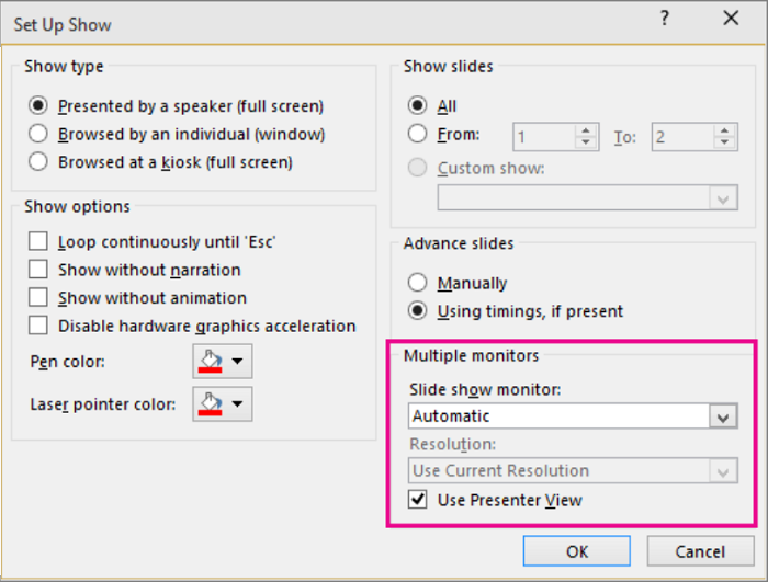 powerpoint 2 presentations on different monitors