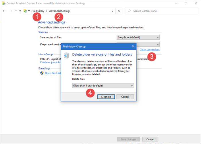 How to delete File History files manually in Windows 10