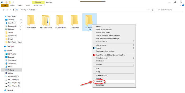 can t rename folder windows 10