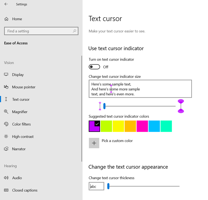 how to change colour of cursor windows 10