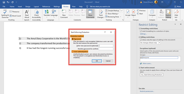 How to protect your Word document using Restrict Editing feature