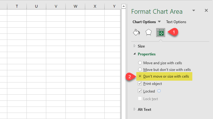 How to lock the Chart position in Excel spreadsheet